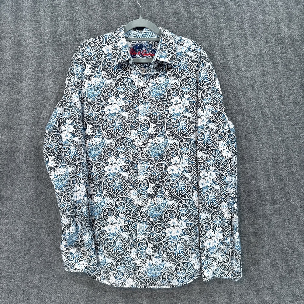 Robert Graham Shirt Mens XL Blue Paisley Floral Long Sleeve Button Down Classic